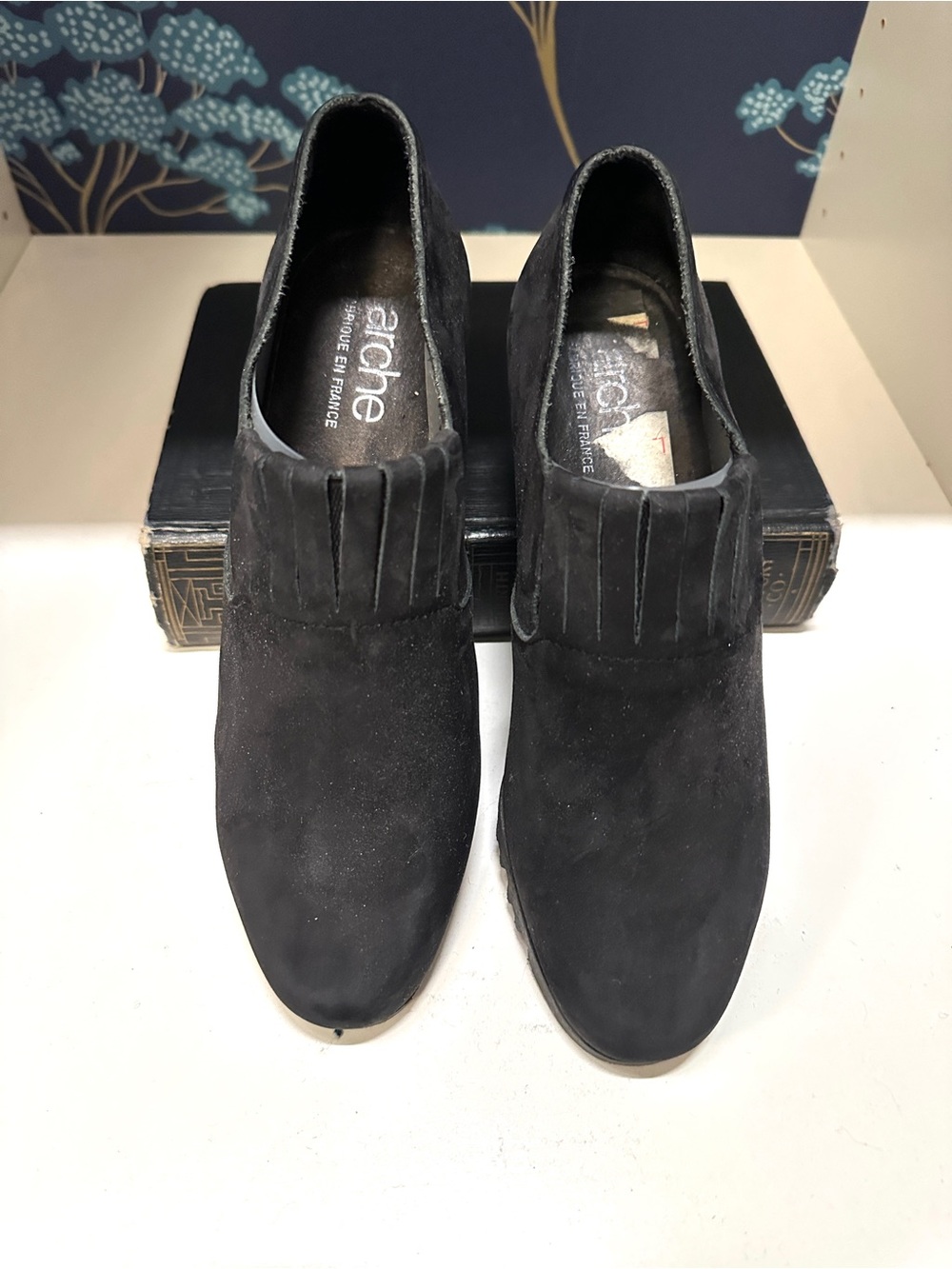 Arche Black Nubuck Suede Wedge Pumps Shoes EU 37 Made in France